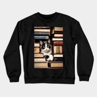 Cat and Books Crewneck Sweatshirt